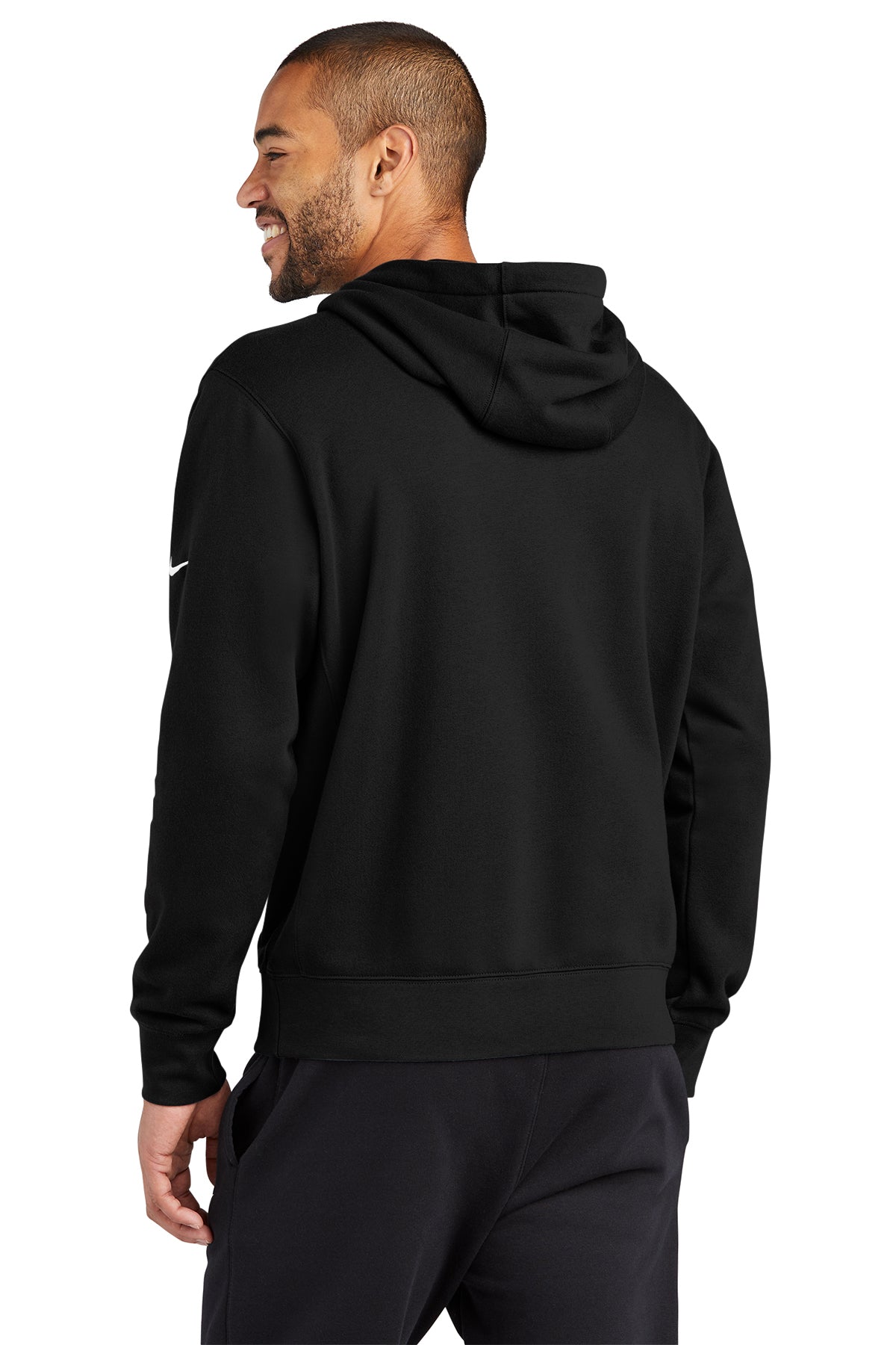 Nike Club  Embroidered Fleece Sleeve Swoosh Pullover Hoodie