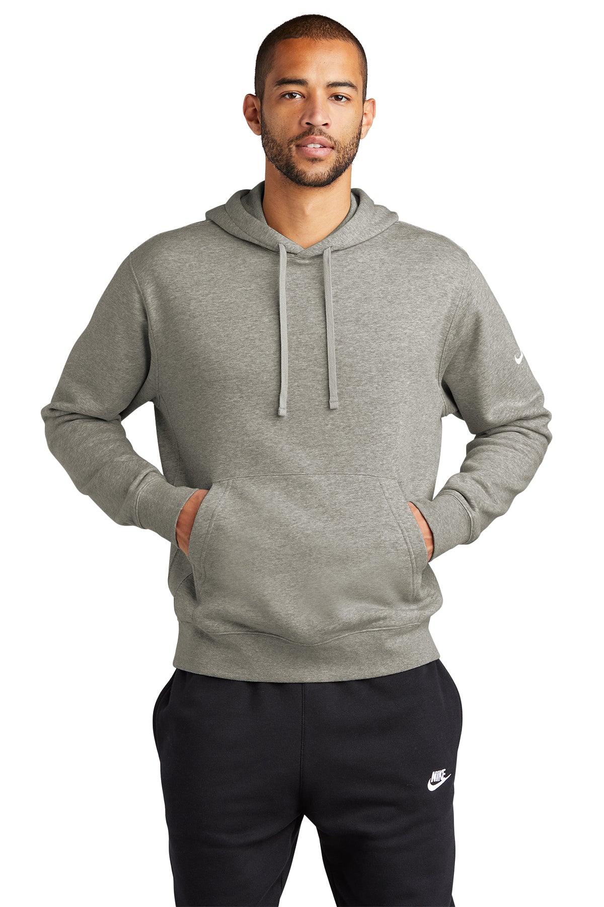 Nike Club  Embroidered Fleece Sleeve Swoosh Pullover Hoodie