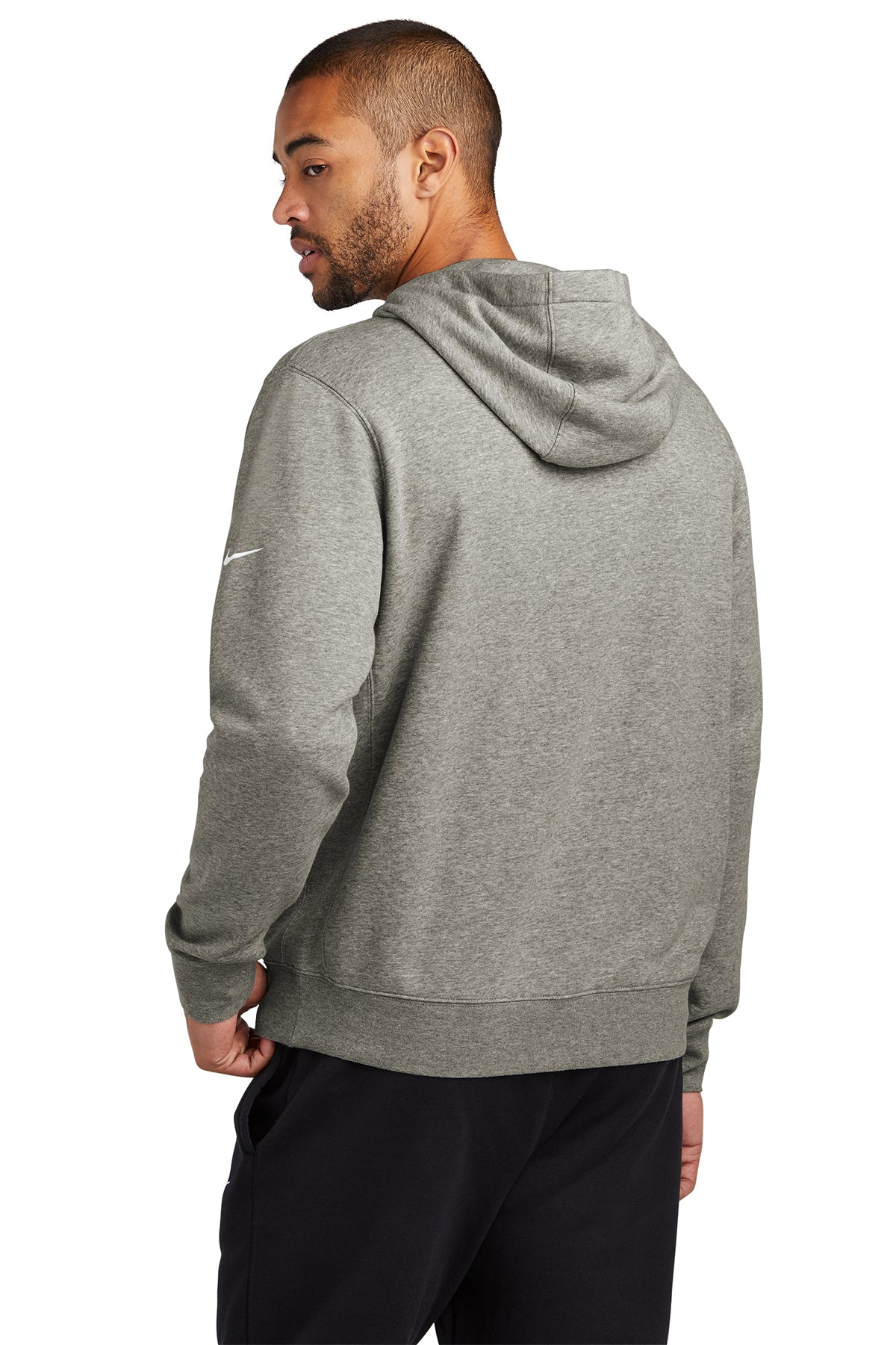 Nike Club  Embroidered Fleece Sleeve Swoosh Pullover Hoodie