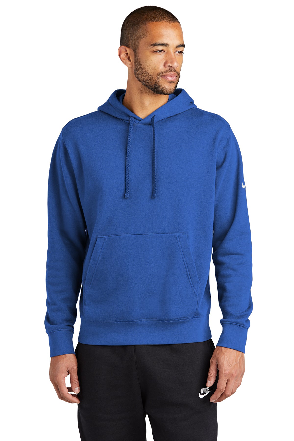 Nike Club  Embroidered Fleece Sleeve Swoosh Pullover Hoodie