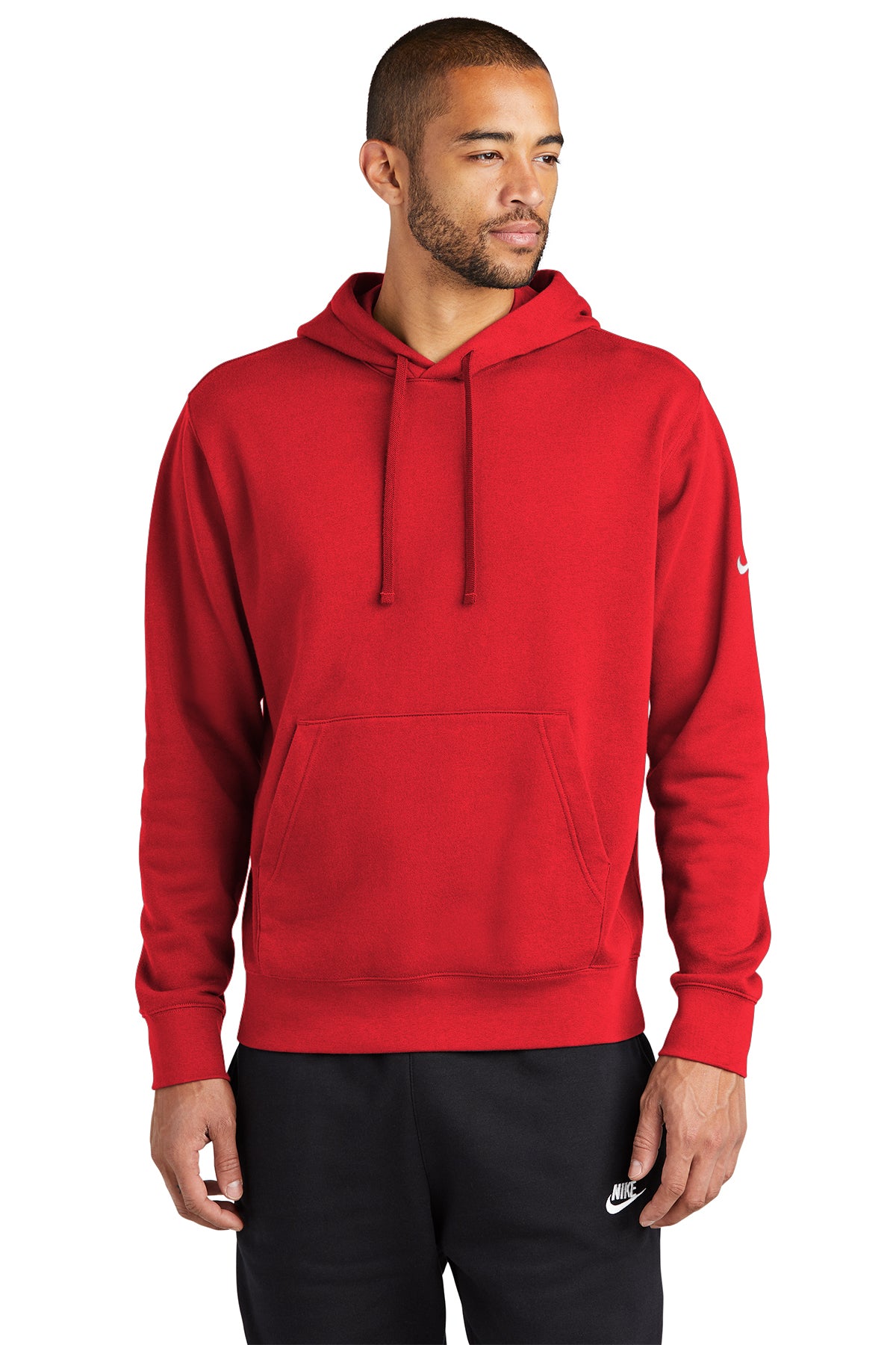 Nike Club  Embroidered Fleece Sleeve Swoosh Pullover Hoodie