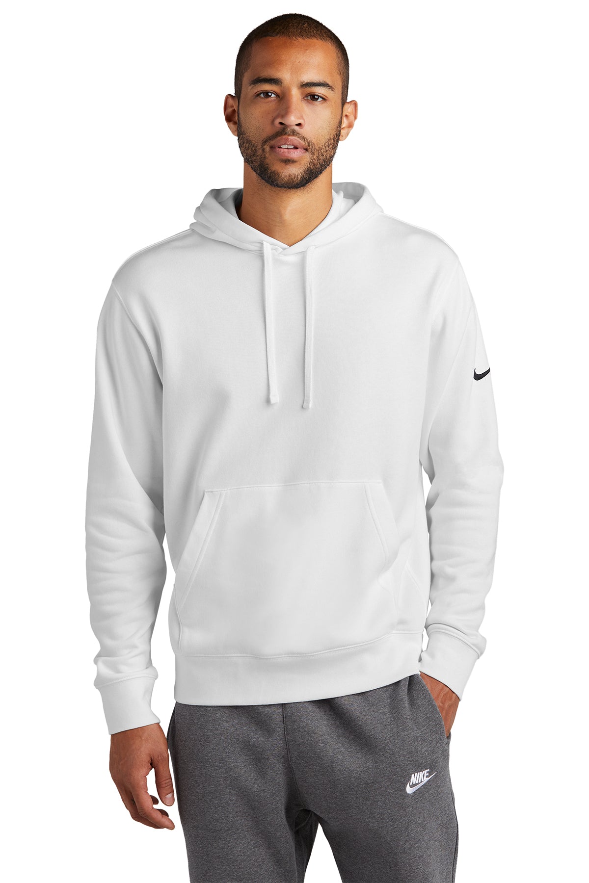 Nike Club  Embroidered Fleece Sleeve Swoosh Pullover Hoodie