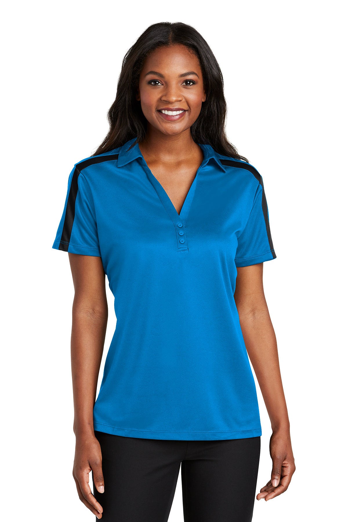 Port Authority® Embroidered Ladies Silk Touch™ Performance Colorblock Stripe Polo