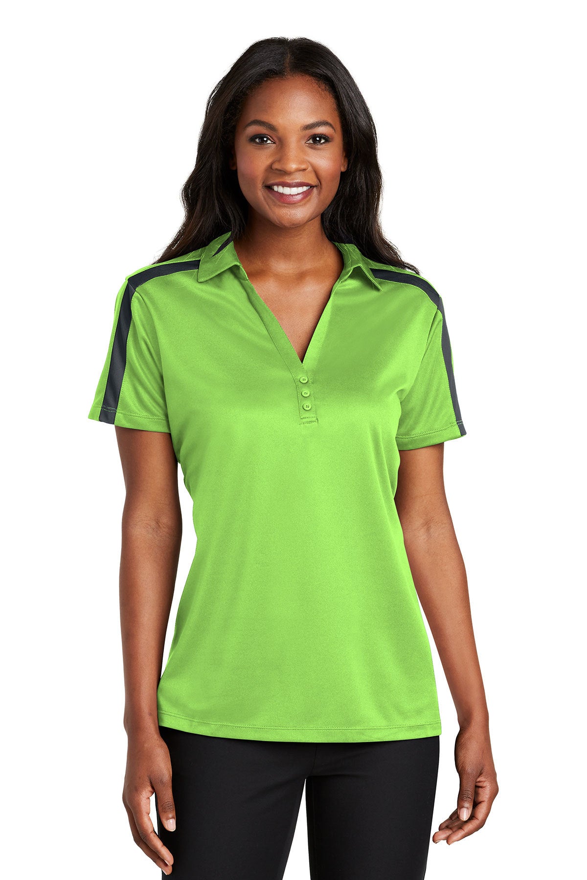 Port Authority® Embroidered Ladies Silk Touch™ Performance Colorblock Stripe Polo