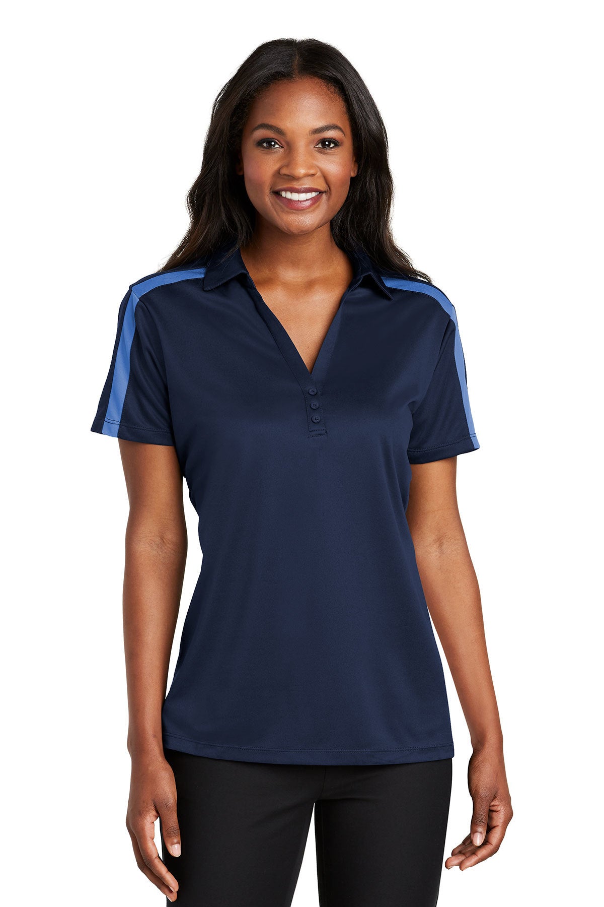 Port Authority® Embroidered Ladies Silk Touch™ Performance Colorblock Stripe Polo