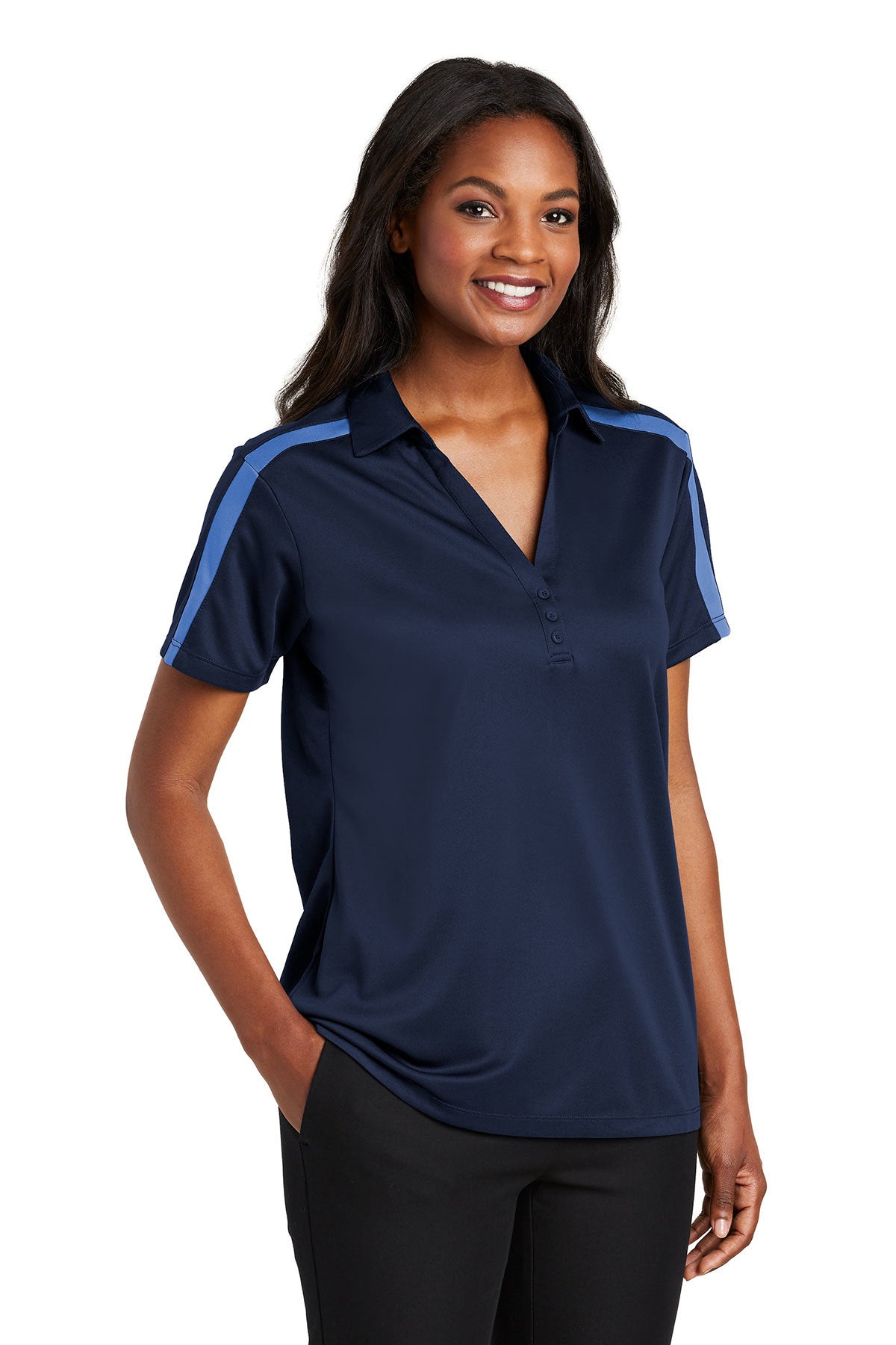 Port Authority® Embroidered Ladies Silk Touch™ Performance Colorblock Stripe Polo