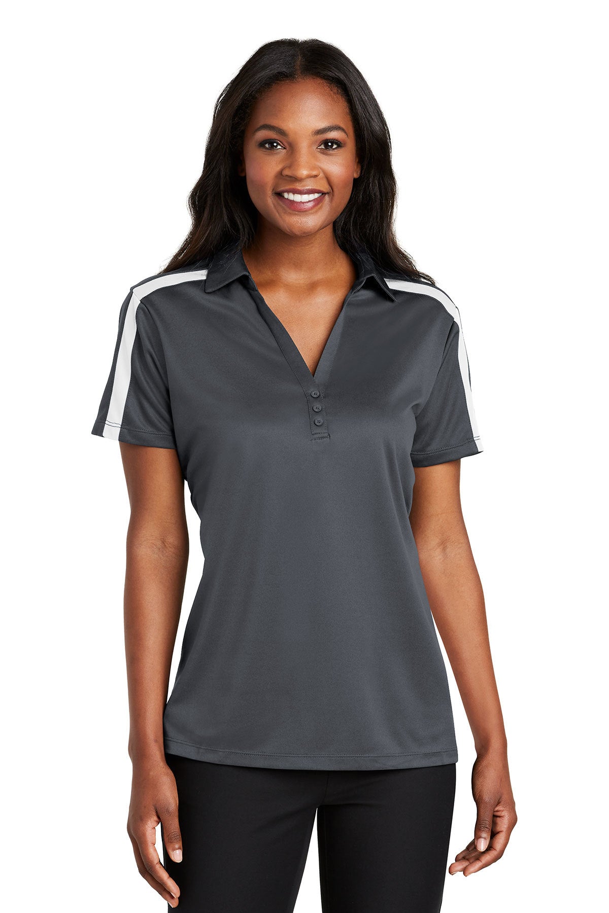 Port Authority® Embroidered Ladies Silk Touch™ Performance Colorblock Stripe Polo